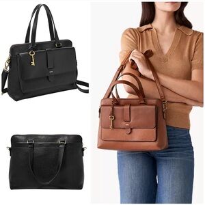 🛑sold🛑Fossil Kinley Satchel Pebbled Leather Bag Detachable Strap in Black